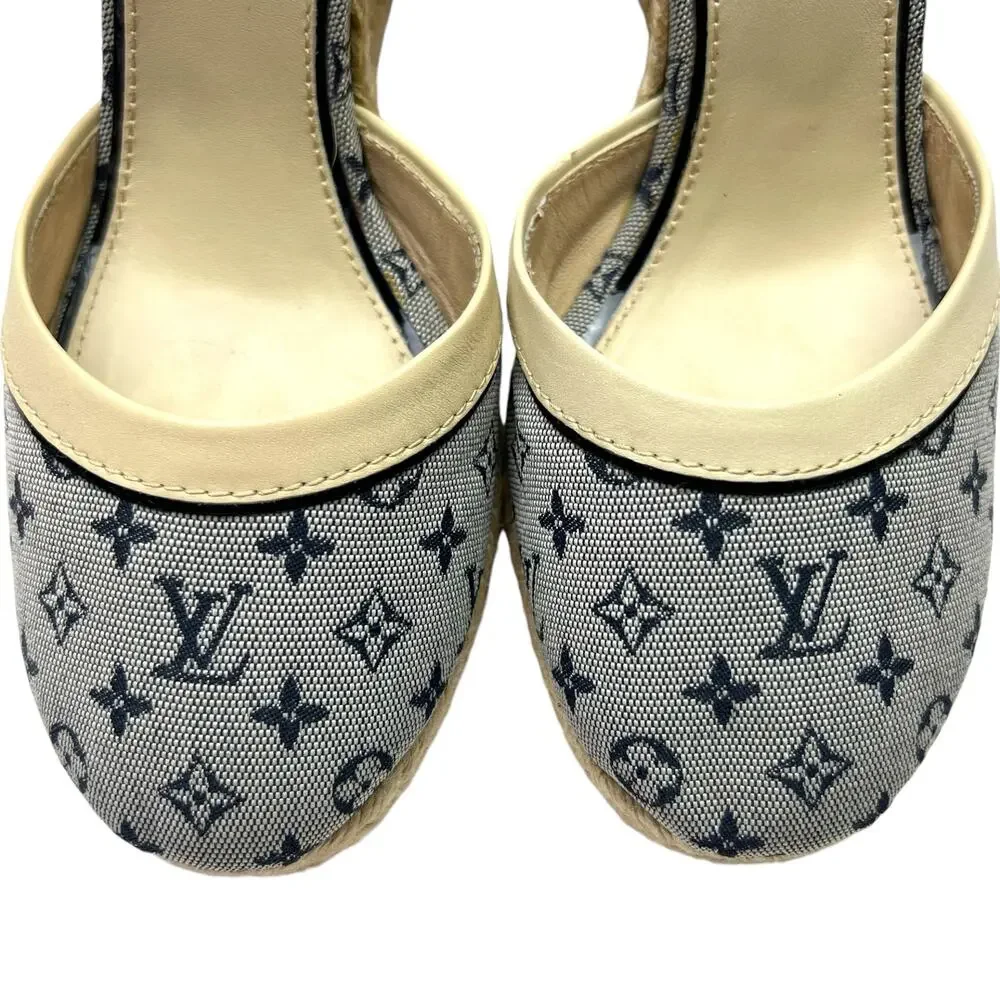 LOUIS VUITTON Ibiza LV Monogram Canvas Espadrille Wedges Sandals EU 40 US 10